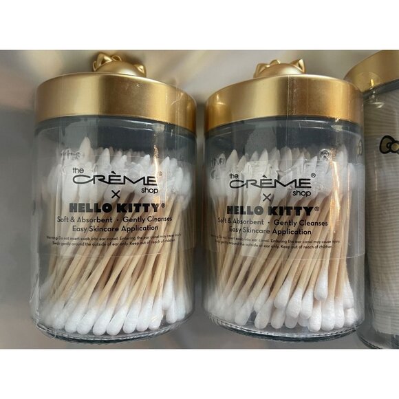 Creme Shop X Hello Kitty Cotton Swabs & Pads Reusable Glass Jars Gold Lids New - Picture 3 of 3